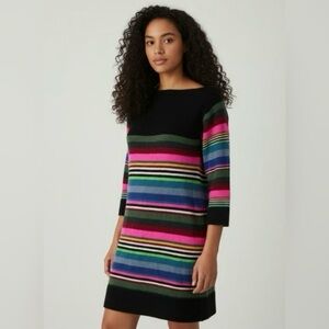 Free People Wool Serape Retro Multi-Stripe Black Mini Tunic Dress M
